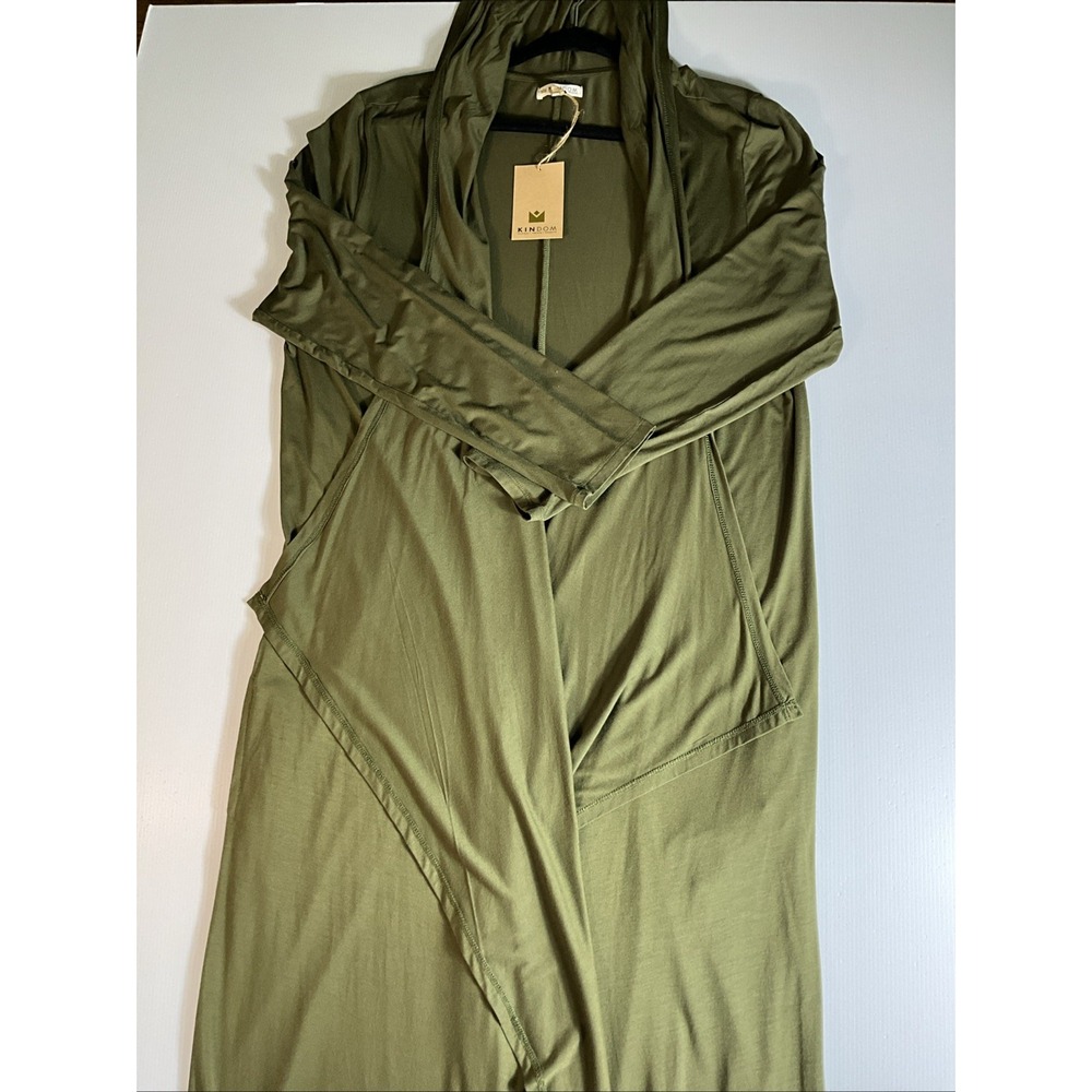 Kindom Women's Large Olive Green Hooded Maxi Wrap Dress Asymmetrical NWT